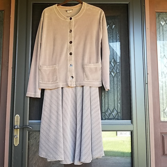 Vintage Tiburon USA taupe velour button jacket, chevron striped A line skirt set - Picture 1 of 8